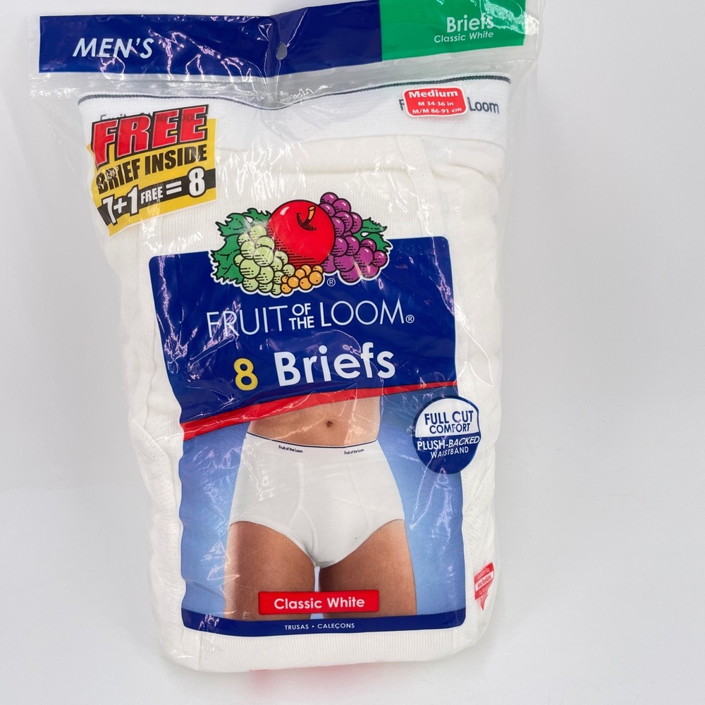 Fruit of the Loom 2009 Mens Briefs 8 pack White Full Cut Cotton Medium 34-36